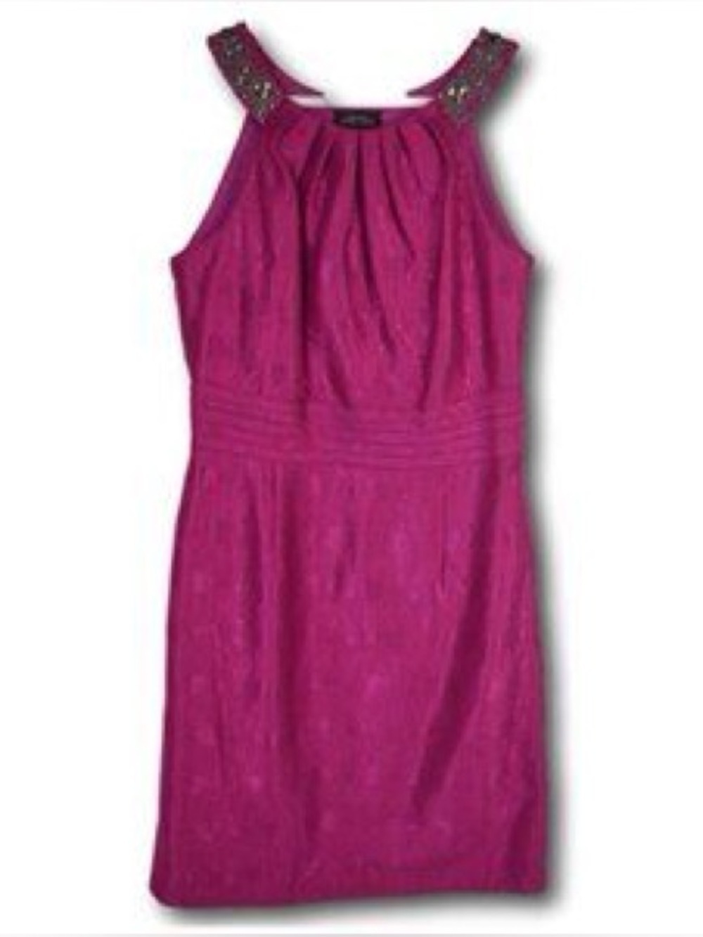 Tahari Sleeveless Fuchsia Cocktail Dress with Embellished Shoulders